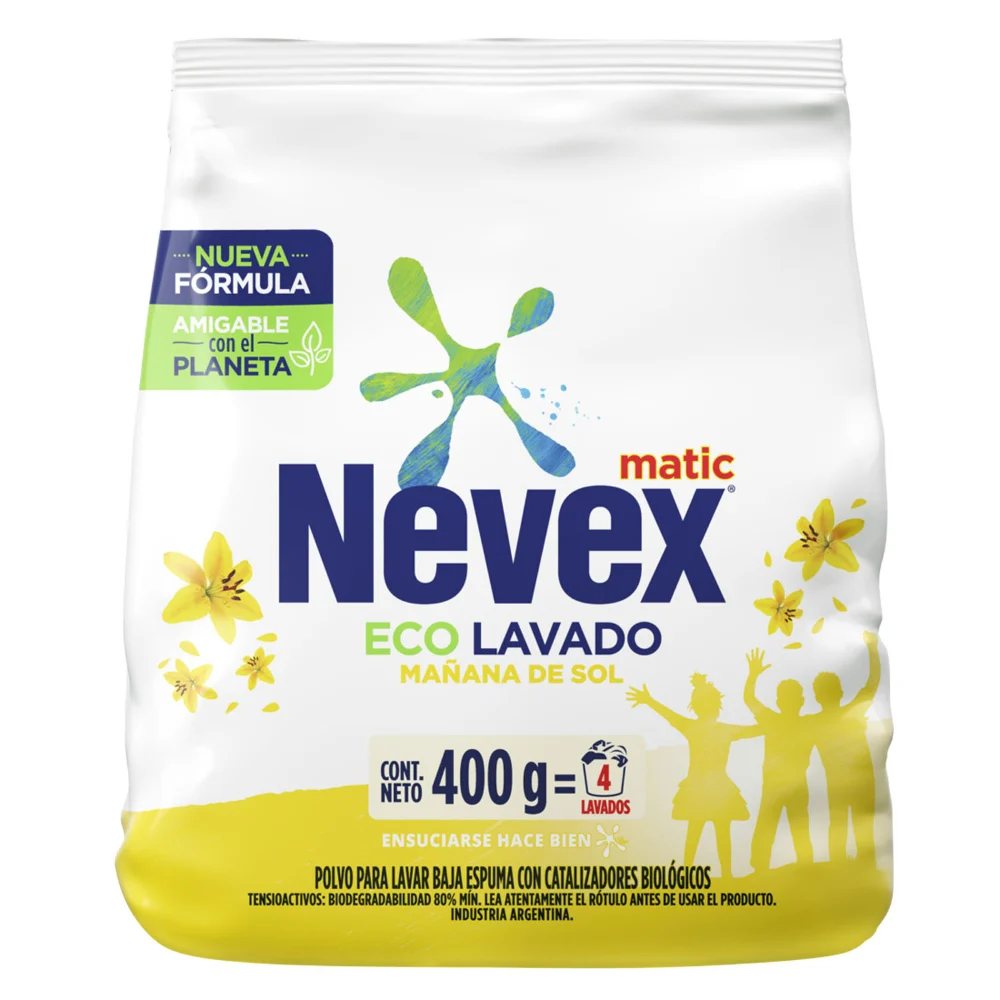 Jabón En Polvo Para Ropa Nevex Matic Polvo Mañana De Sol 400 gr